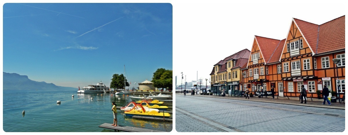 Vevey, na riviera suíça (esq.), e Aalborg, na Dinamarca (dir.)