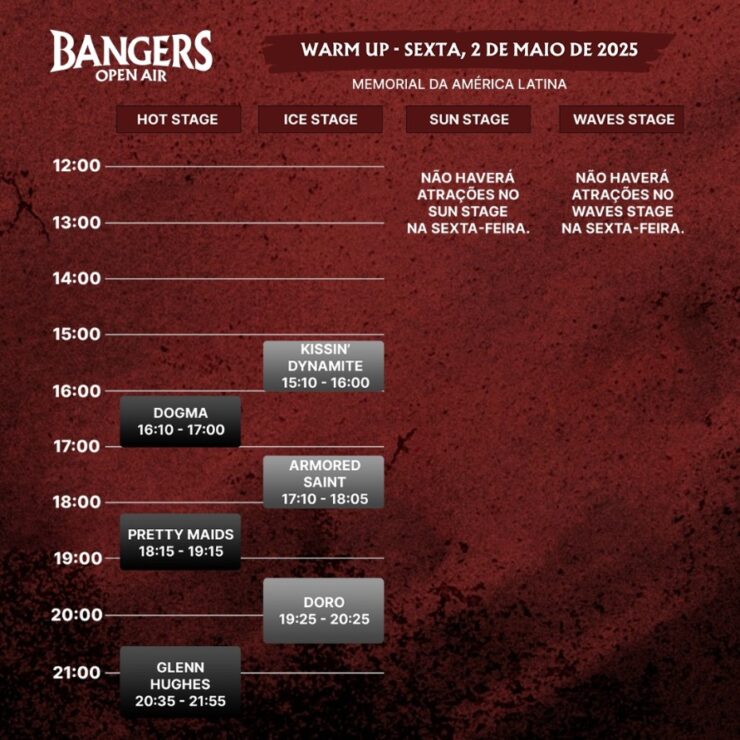 bangers horarios sexta