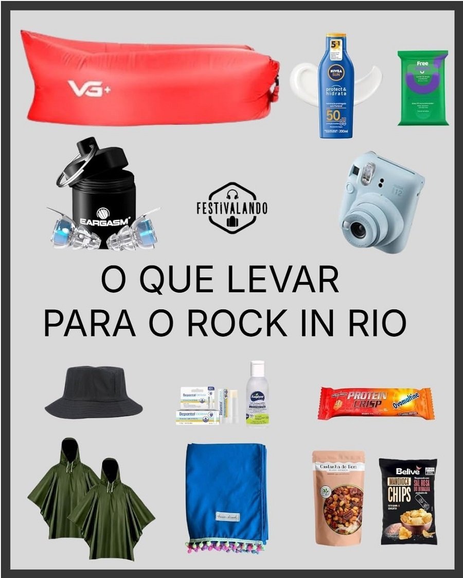 seleção de produtos utilitários para levar para o rock in rio 2026