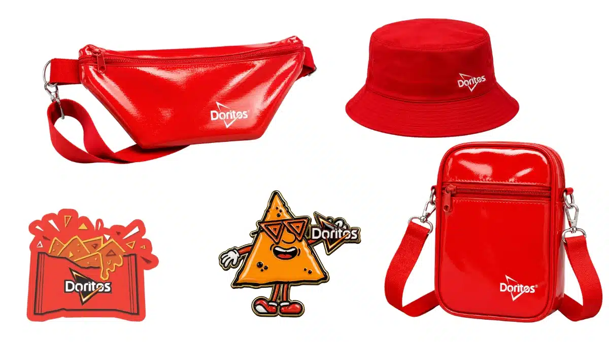 Pochete, bucket hat, pin, shoulder bag (Doritos)